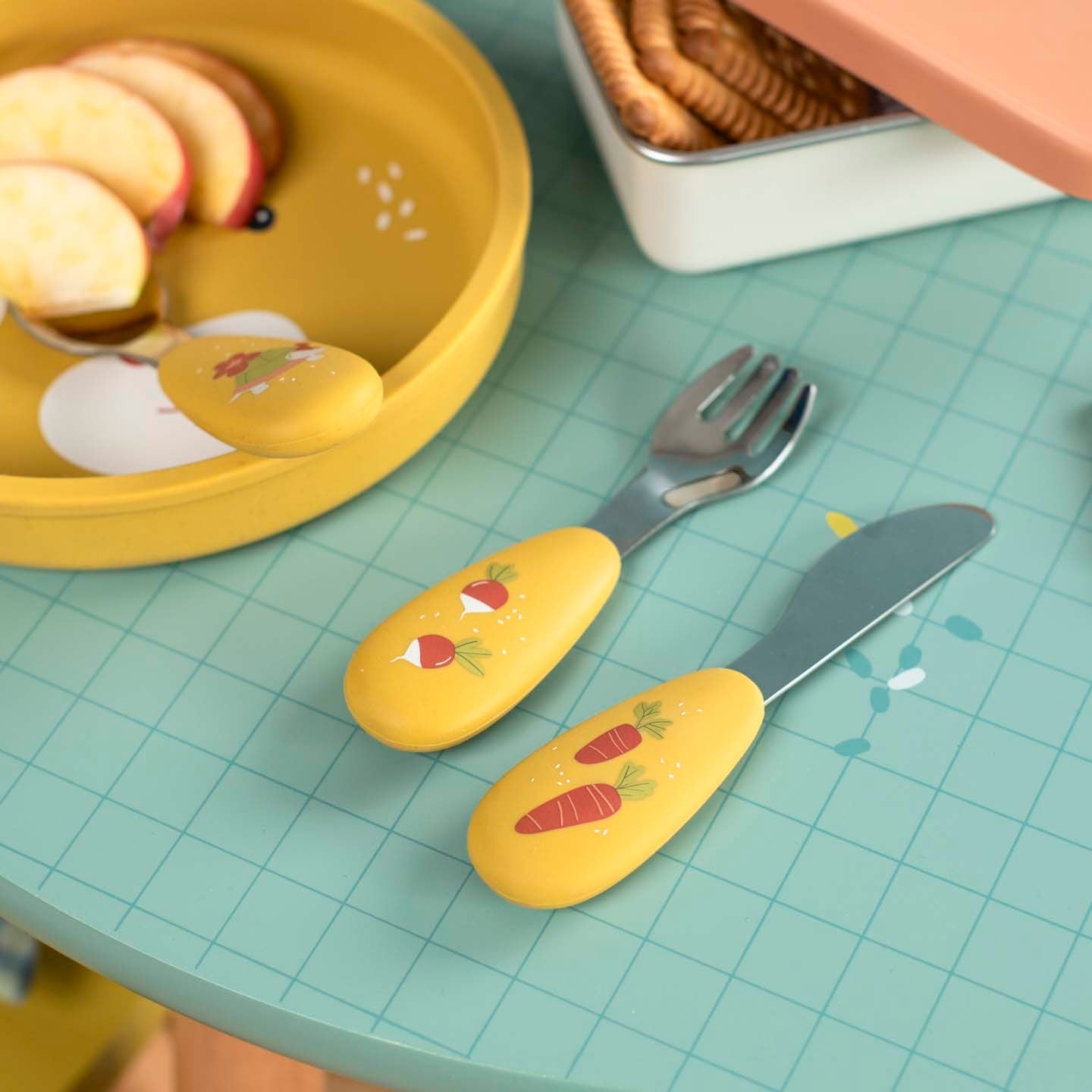 Silicone Cutlery Set for 1+: Trois Petits Lapins, Moulin Roty