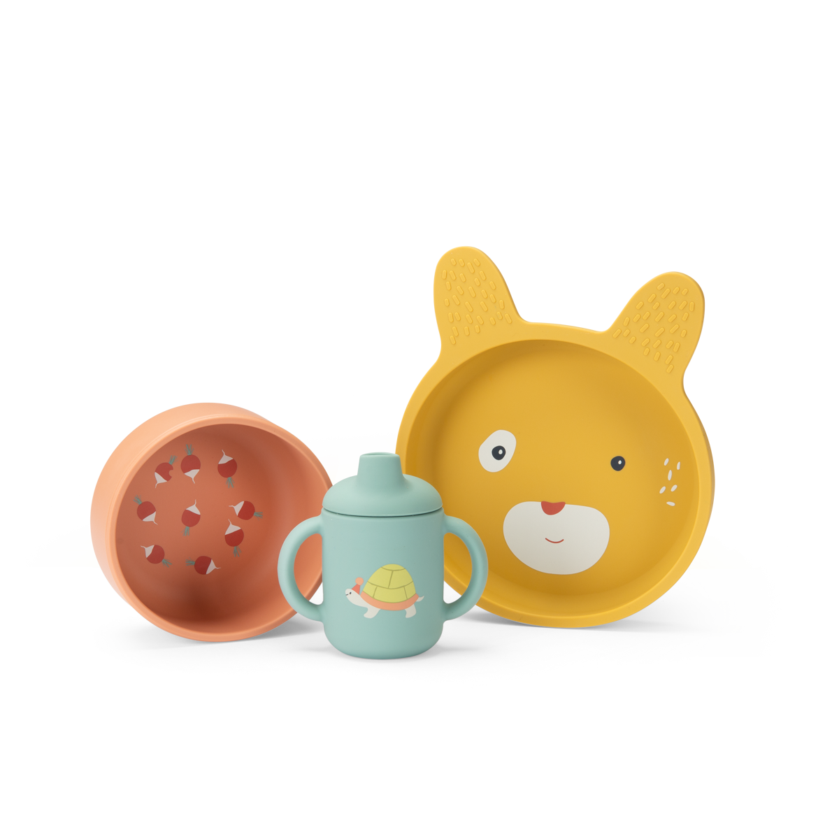 Силиконовый набор посуды для детей 1+: "Три маленьких кролика", Moulin Roty