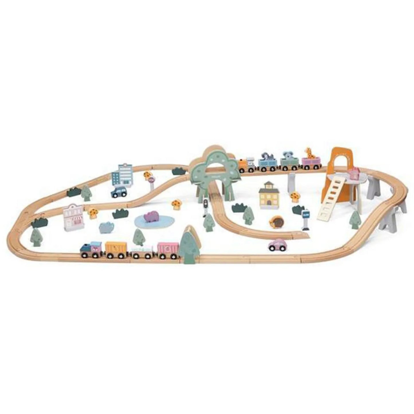 Wooden Train Set PolarB, For Kids 3+, 90 Piece Track and Trains