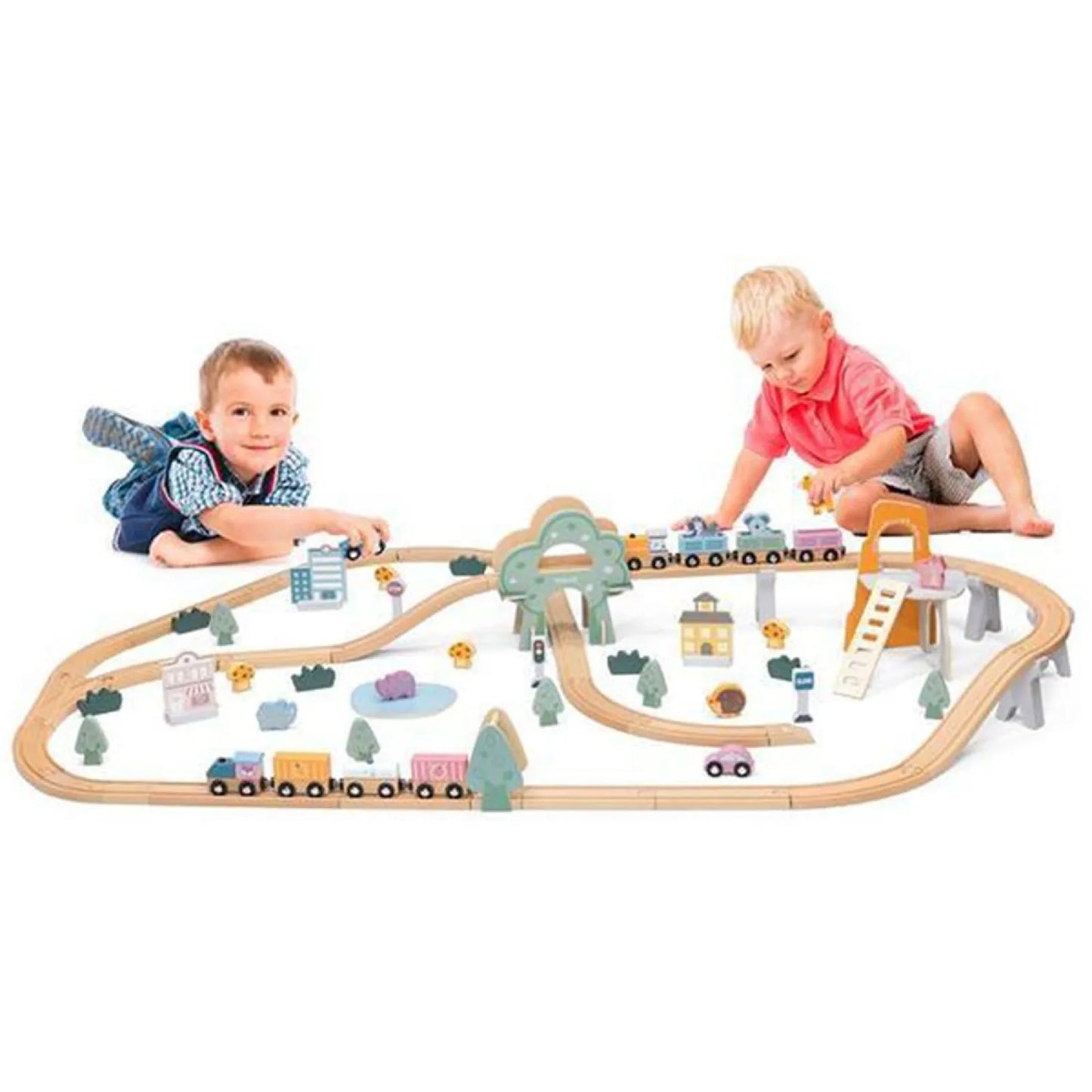 Wooden Train Set PolarB, For Kids 3+, 90 Piece Track and Trains