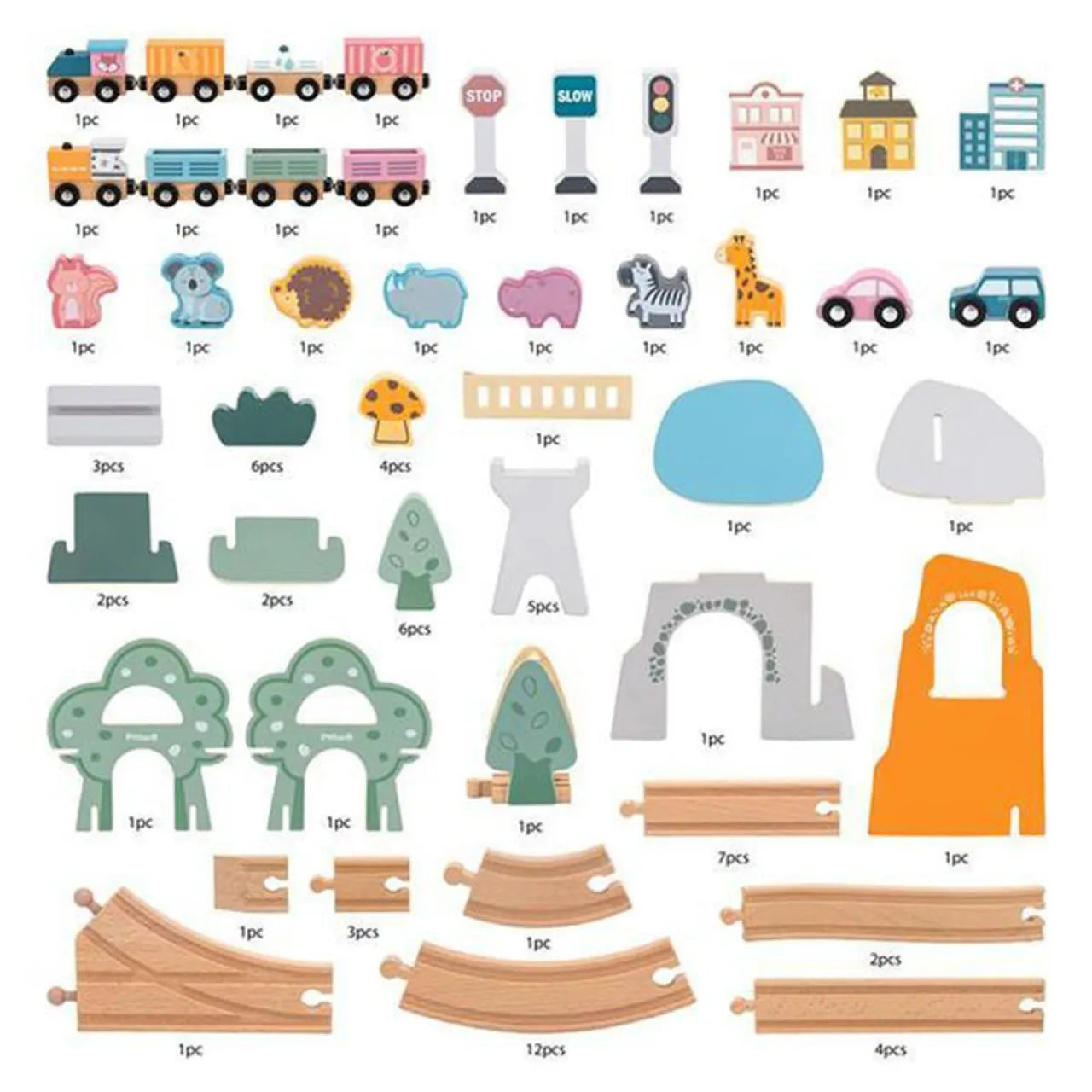 Wooden Train Set PolarB, For Kids 3+, 90 Piece Track and Trains