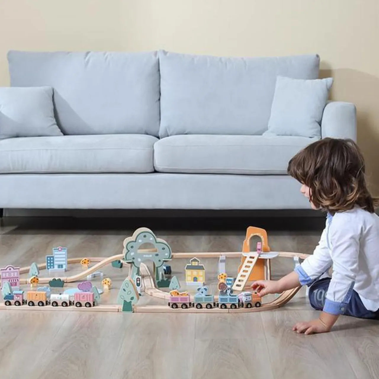 Wooden Train Set PolarB, For Kids 3+, 90 Piece Track and Trains