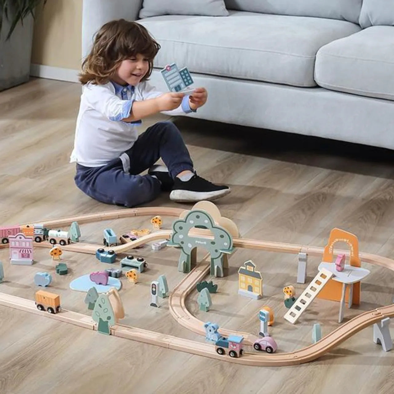 Wooden Train Set PolarB, For Kids 3+, 90 Piece Track and Trains