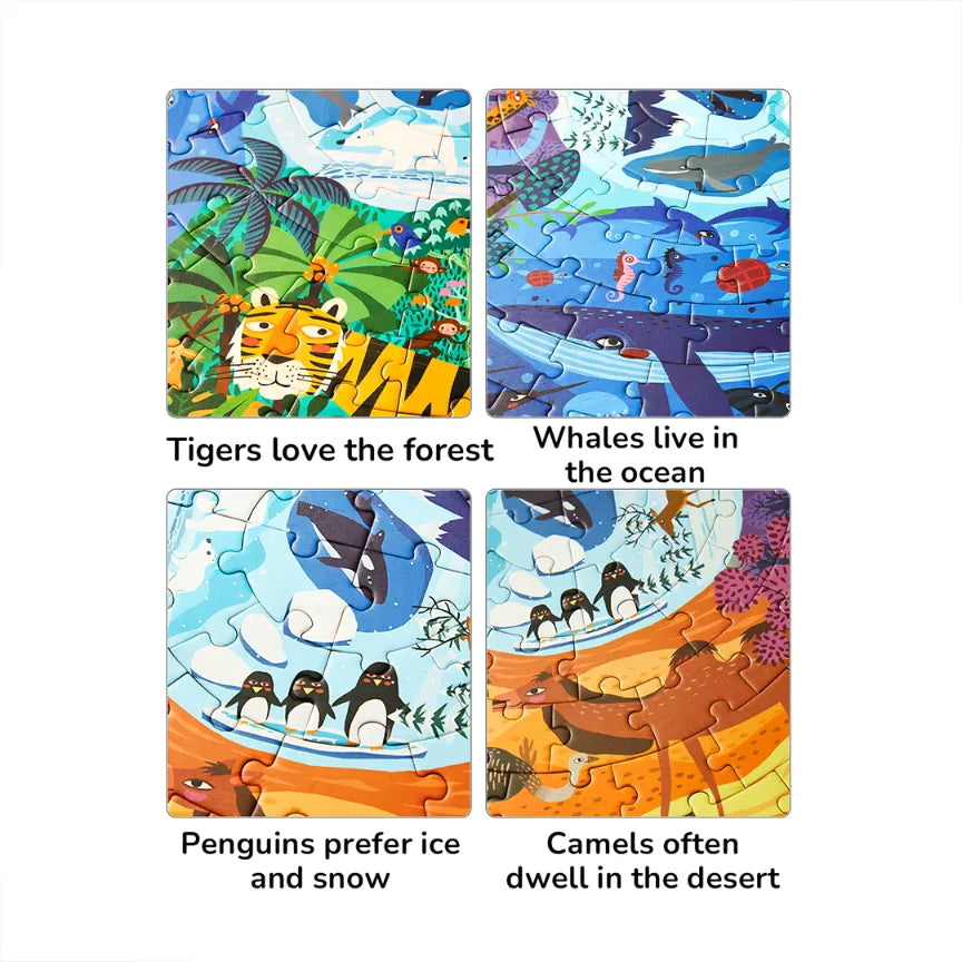 Animals Around the World, Panoramic Puzzle for Kids, 150 Pieces