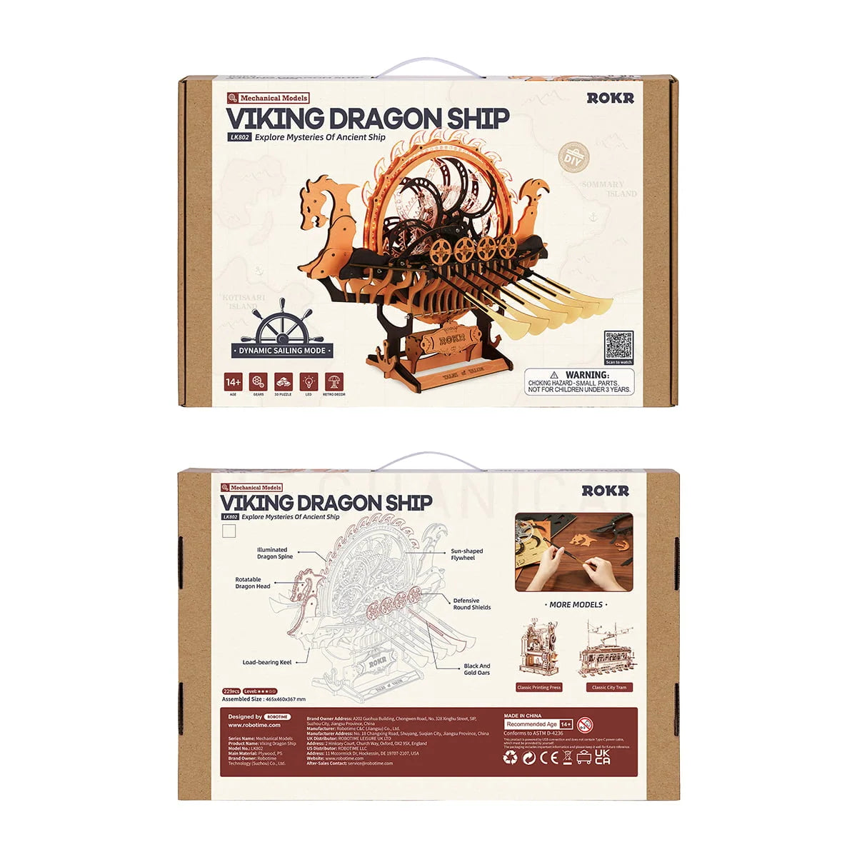 Viking Dragon Ship LK802: 3D Wooden Puzzle, 229 Pieces