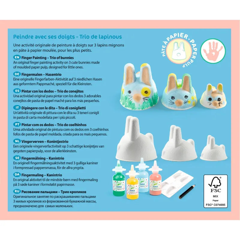 Bunny Trio, Finger Painting Set For Kids 18 Months+