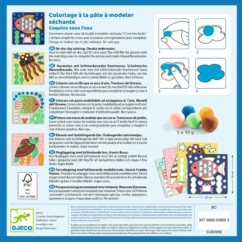 Cheeky Underwater, Air-Dry Clay Colouring Set For Kids 3+