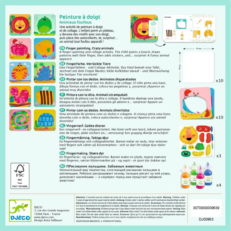 Crazy Animals, Finger Painting Set For Kids 3+
