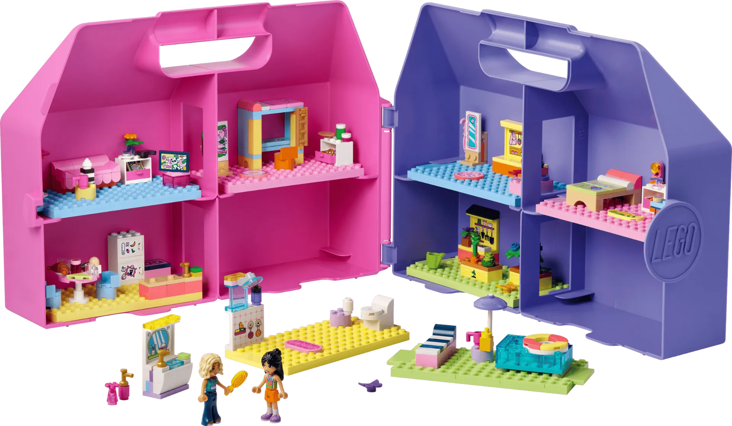 Two colorful toy sets in carrying cases with LEGO branding.
