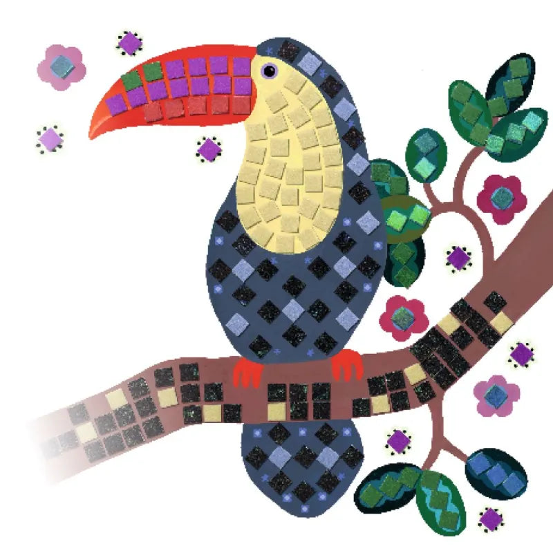 Mosaic construction with metallic effect: Shiny birds, Djeco