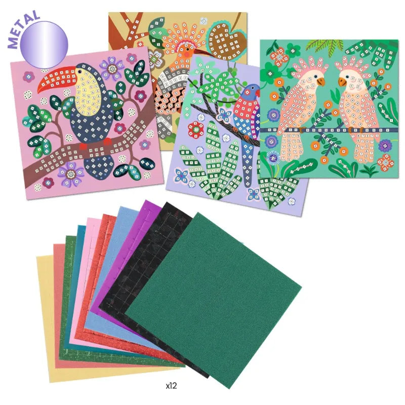 Mosaic construction with metallic effect: Shiny birds, Djeco