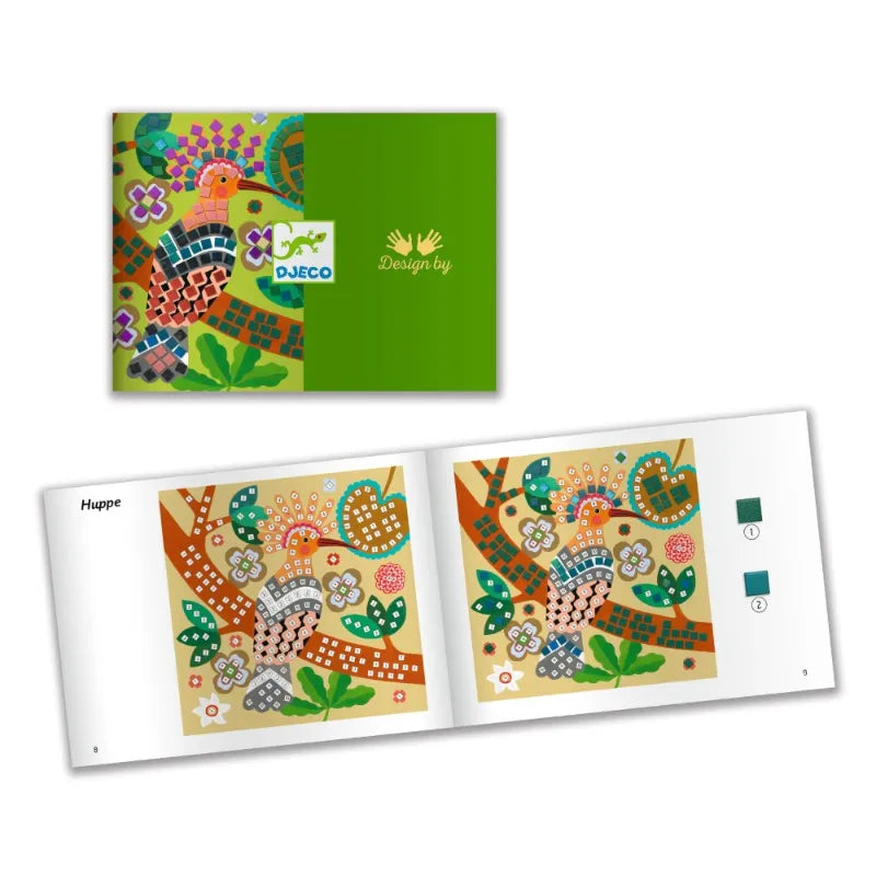 Mosaic construction with metallic effect: Shiny birds, Djeco