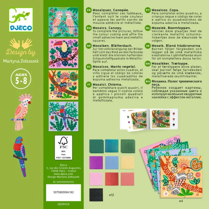 Mosaic construction with metallic effect: Shiny birds, Djeco