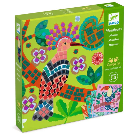 Mosaic construction with metallic effect: Shiny birds, Djeco