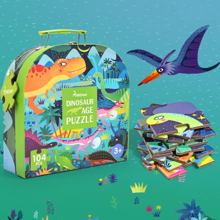 Dinosaur Age, Portable Gift Puzzle for Kids, 100 Pieces