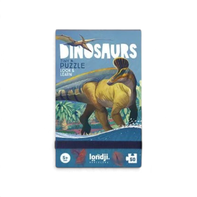 One Two Play Dinosaurs 50-piece Look & Learn pocket puzzle box featuring a colourful prehistoric dinosaur illustration