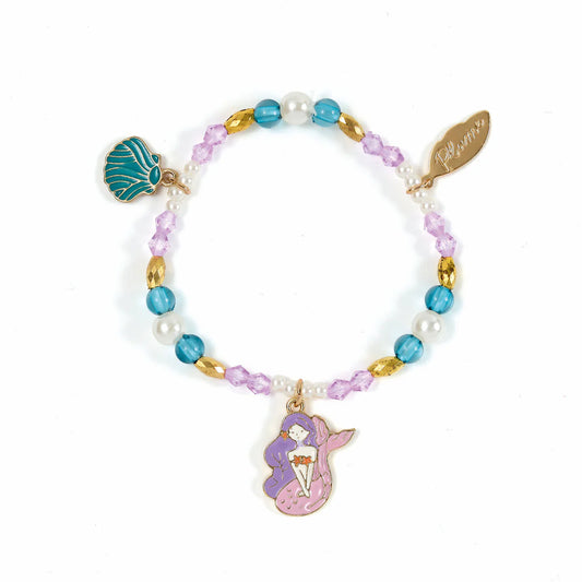 Colorful beaded bracelet with mermaid charm on a white background