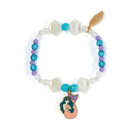 Colorful beaded bracelet with mermaid charm on a white background