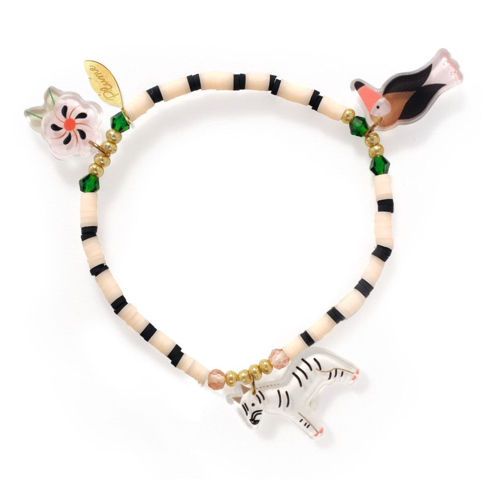 Bracelet with animal-themed charms on a white background