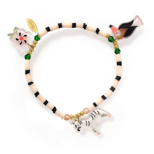 Bracelet with animal-themed charms on a white background
