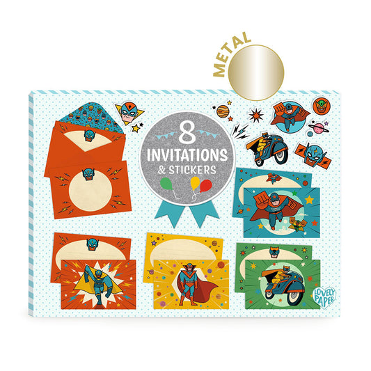 Djeco Invitations-Greeting cards Super hero Pow ! Bang !