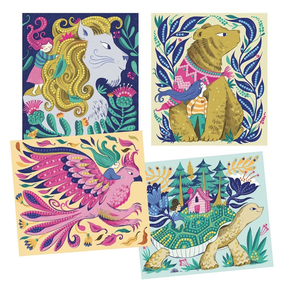 Mythical Creatures, Diamond Mosaic Kit, For Kids 7+, 4 Illustrated Cards