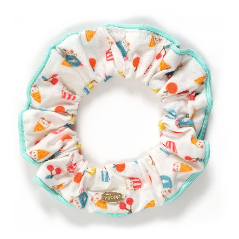 Colorful patterned scrunchie on a white background
