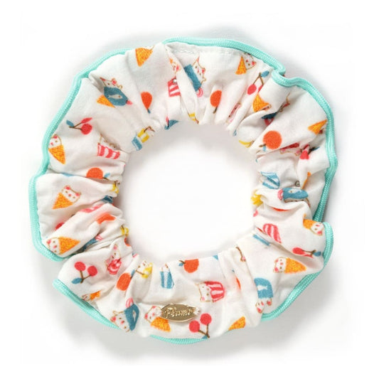 Colorful patterned scrunchie on a white background