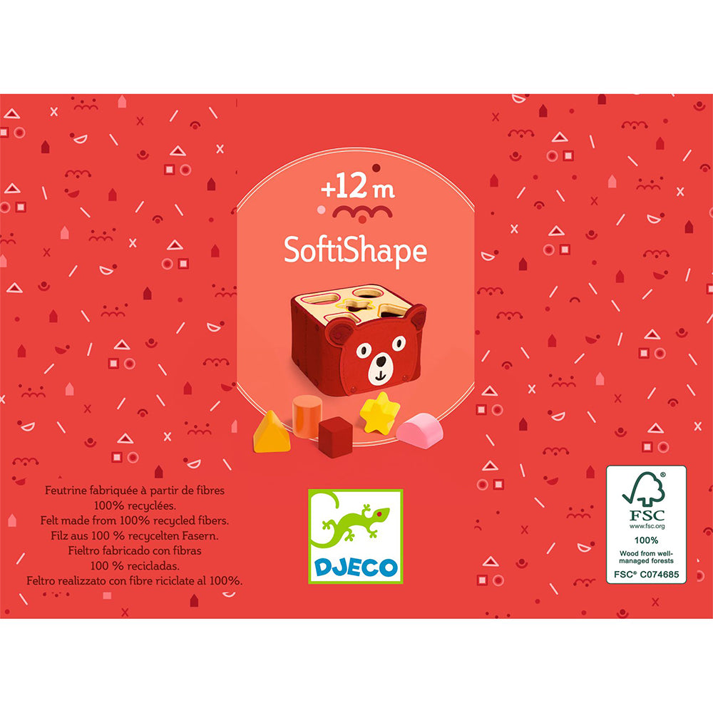 Softishape, Wooden Bear Shape Sorter, For Toddlers 1+, 5 Felt-And-Wood Shapes