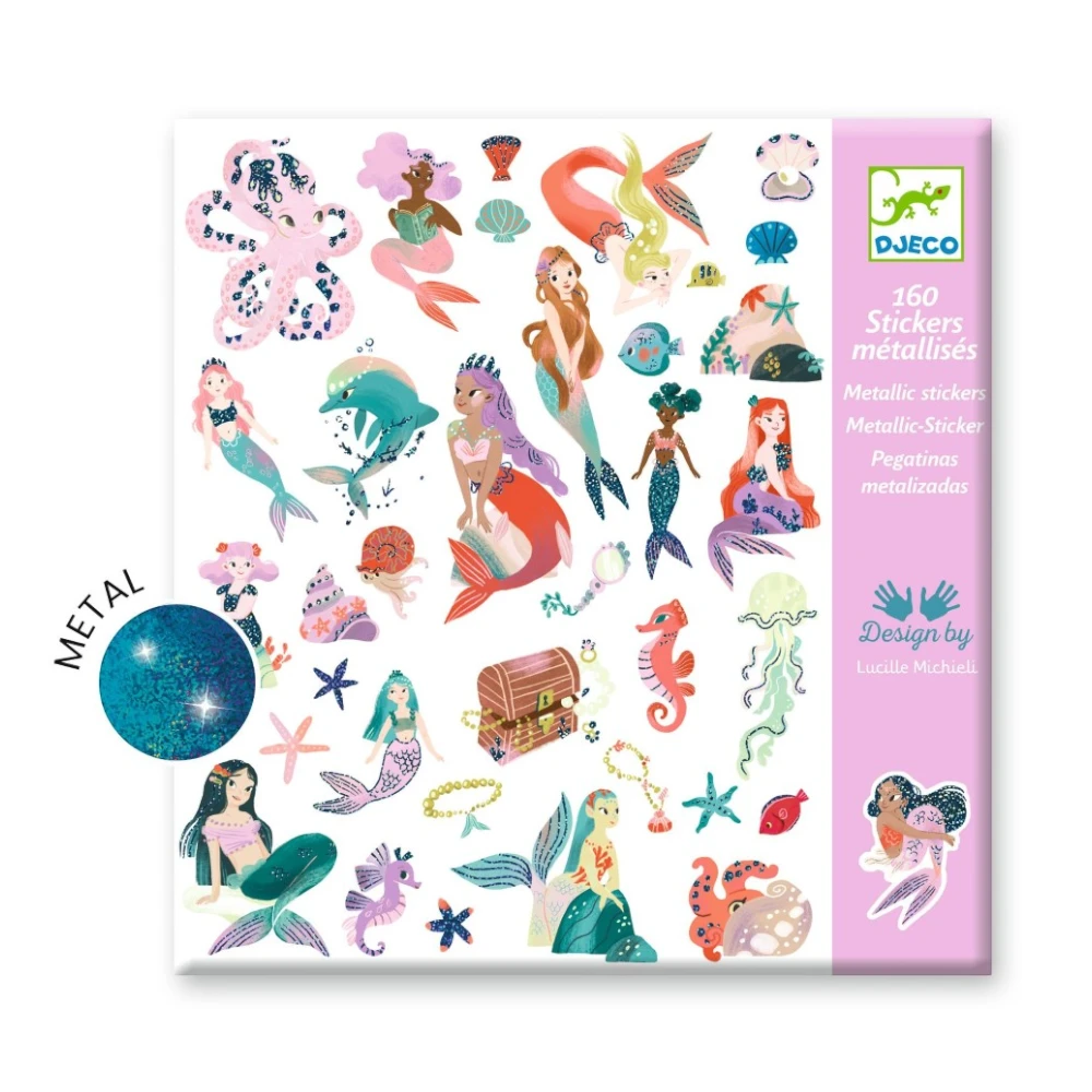 160 stickers with metallic effect in 4 tabs: Mermaids, Djeco