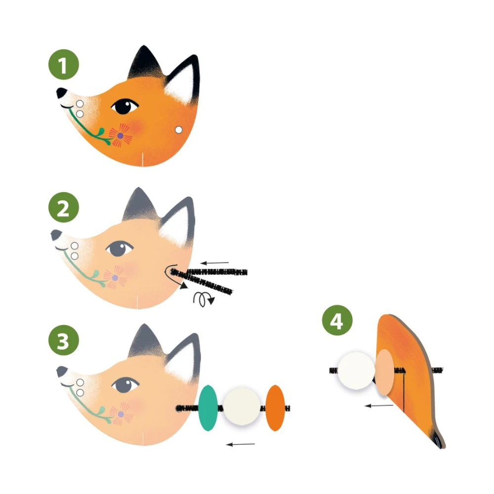 Fine motor construction with thread and beads: Cute animals, Djeco