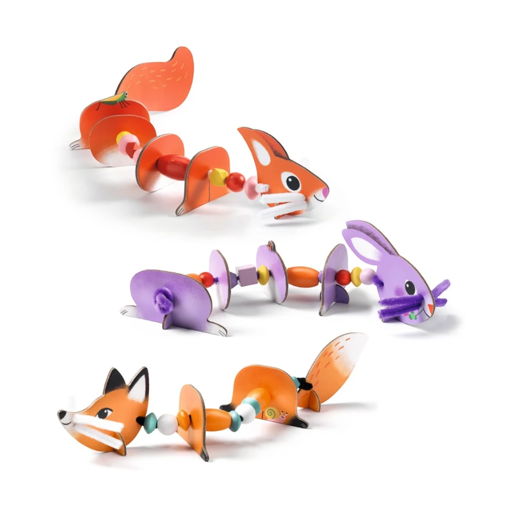 Fine motor construction with thread and beads: Cute animals, Djeco