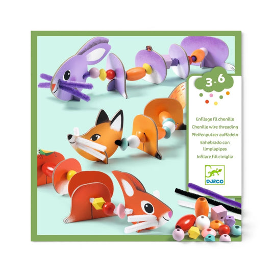 Fine motor construction with thread and beads: Cute animals, Djeco