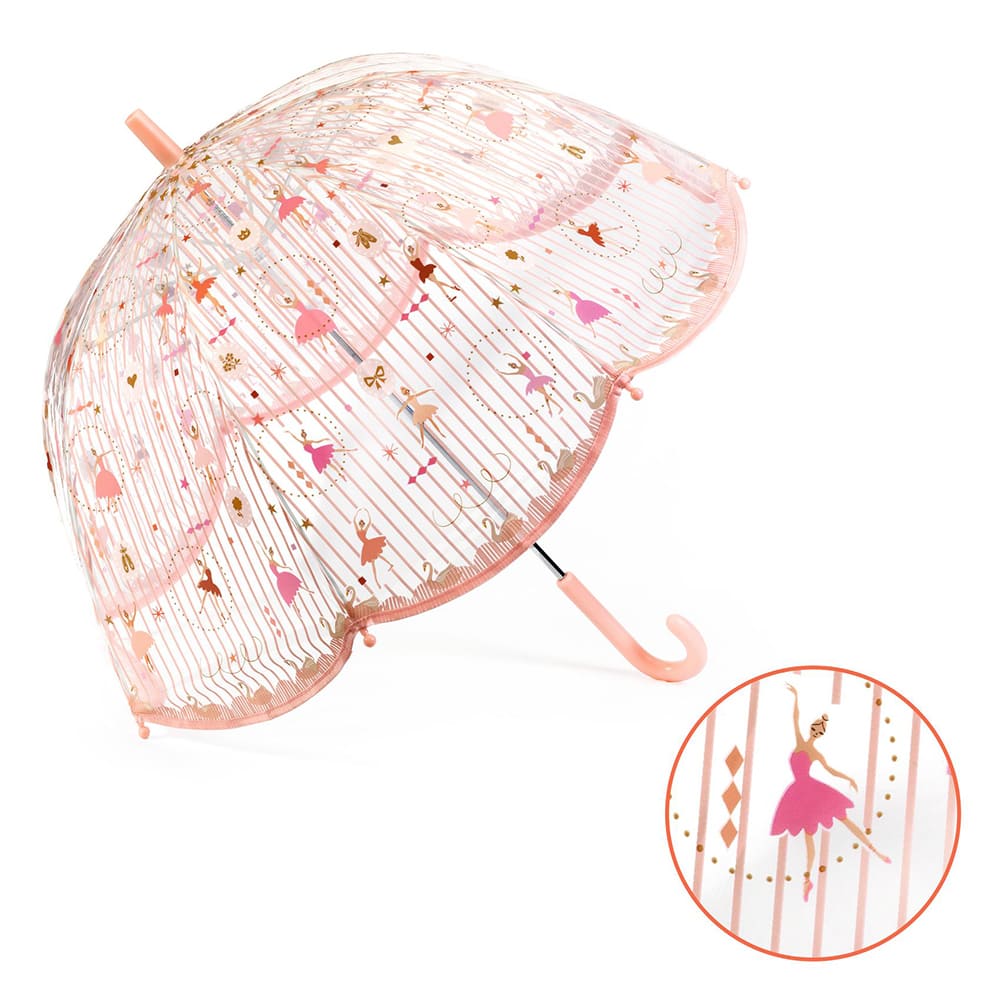 Decorative umbrella with ballerina design on a white background