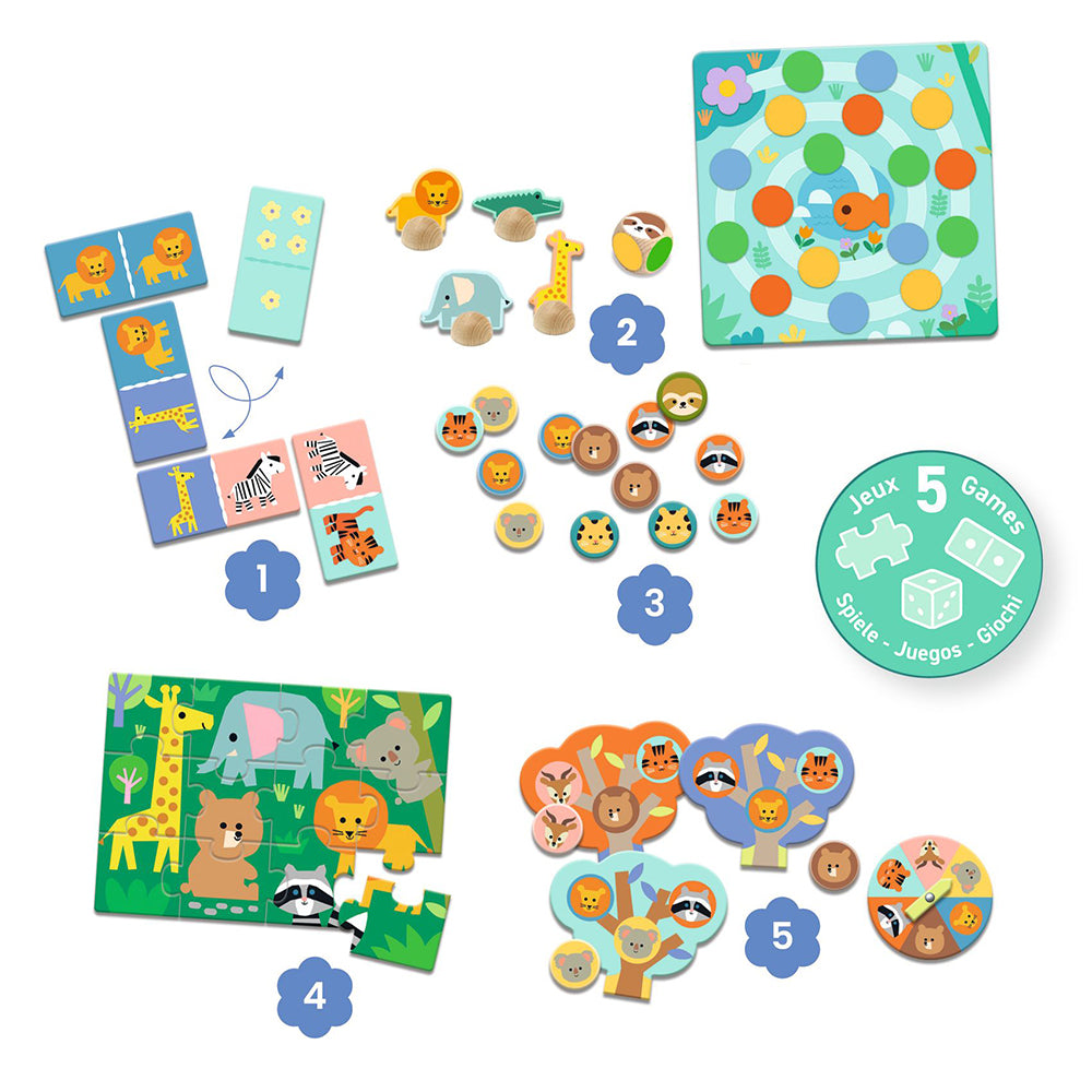 Djeco Wild animals - 5 GAMES Memo-Domino-Loto-Puzzle-Ludo