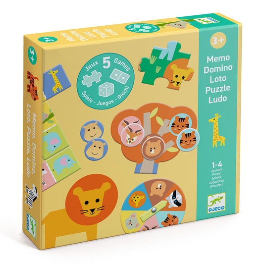 Djeco Wild animals - 5 GAMES Memo-Domino-Loto-Puzzle-Ludo