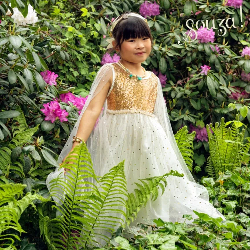 Dorianne, White and Gold Dress for Kids 3-4