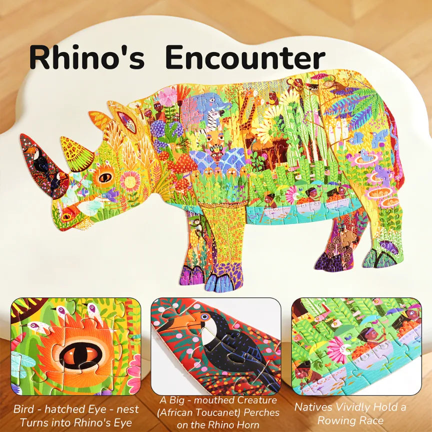 Dreamy Rhino, Shaped Artist Puzzle for Kids, 280 Pieces
