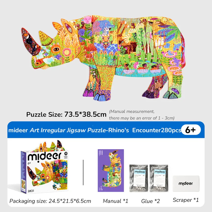 Dreamy Rhino, Shaped Artist Puzzle for Kids, 280 Pieces