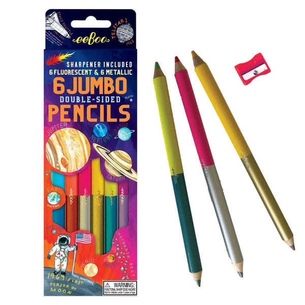 Solar System: 12 Fluorescent Double-Sided Colored Pencils for Kids