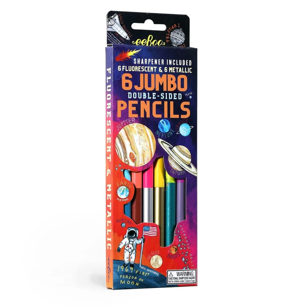 Solar System: 12 Fluorescent Double-Sided Colored Pencils for Kids