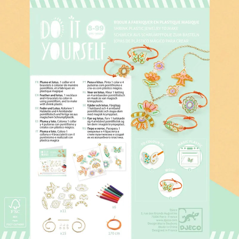 Feather And Lotus, Shrink Plastic Jewellery Kit For Kids 8+