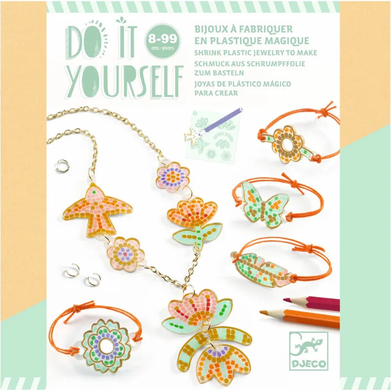 Feather And Lotus, Shrink Plastic Jewellery Kit For Kids 8+