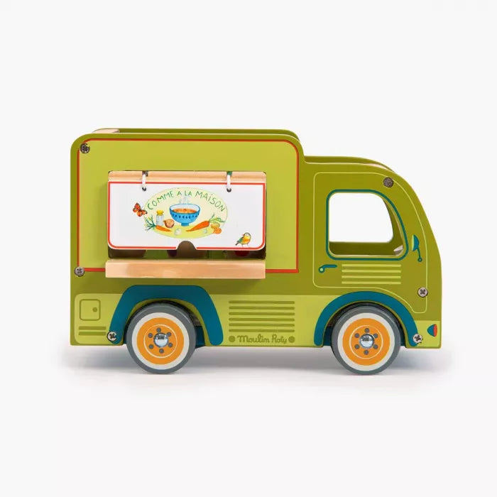Toy ice cream truck with a colorful design on a white background