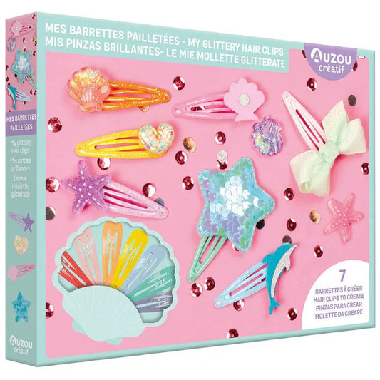 Glittery Hair Clips, Artistic Kit for Kids 5+, Decorate Your Own