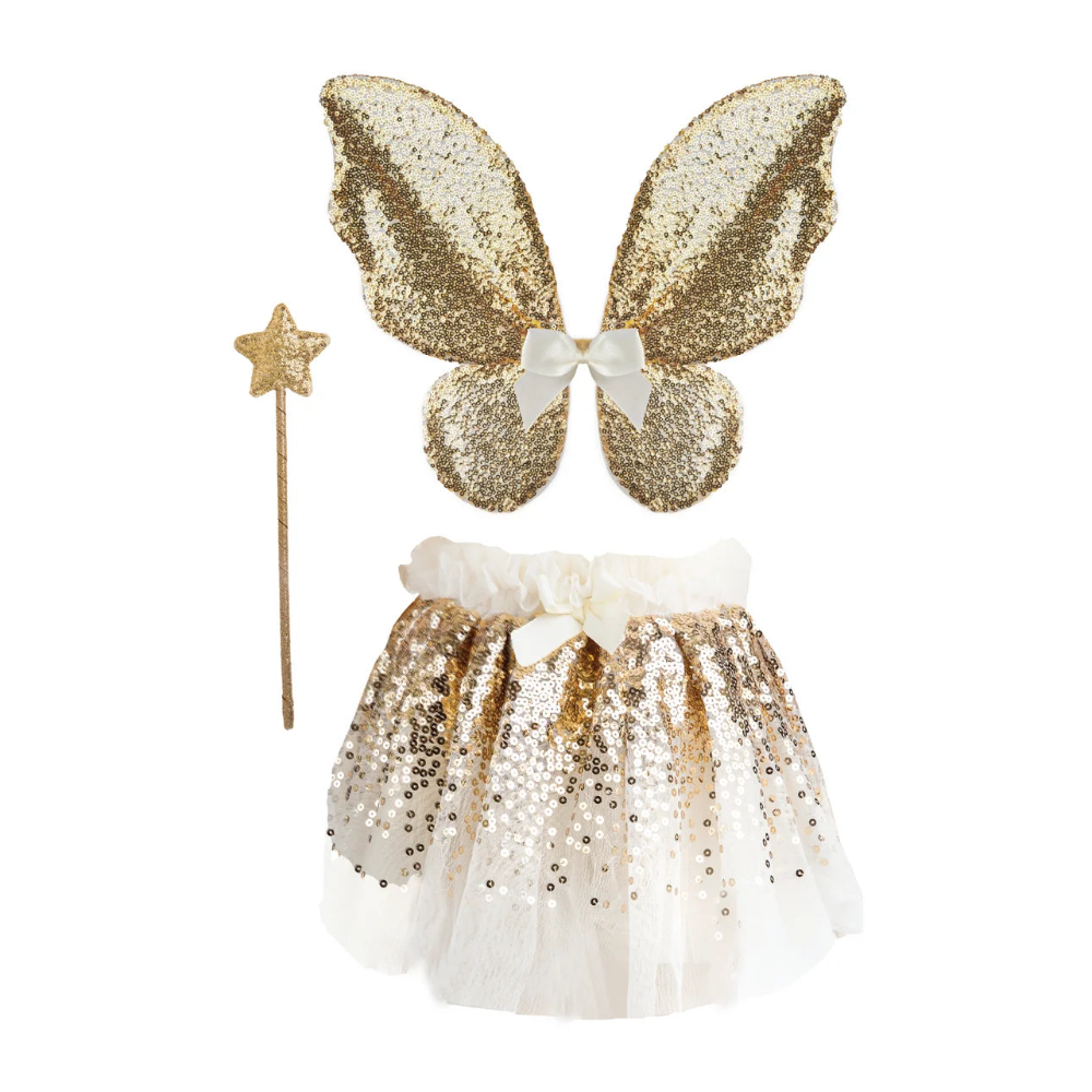 Gracious Gold Sequins Skirt, Wings & Wand Set, Special Moment, For Kids 3+, Size US 5-6
