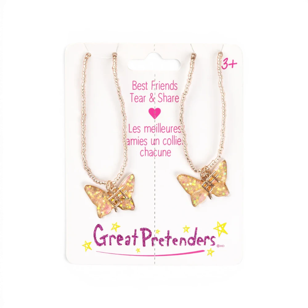 Necklace Set 2 pcs: BFF Butterfly Share & Tear, Pink, Great Pretenders