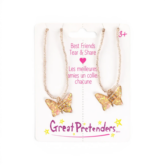Necklace Set 2 pcs: BFF Butterfly Share & Tear, Pink, Great Pretenders