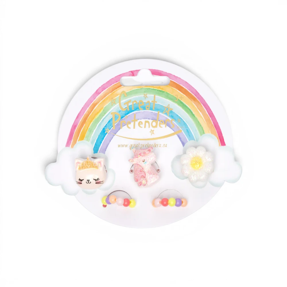 Flower Kitty Unicorn Rings, 5pc, Great Pretenders