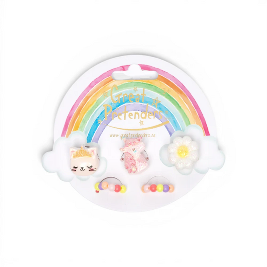Flower Kitty Unicorn Rings, 5pc, Great Pretenders